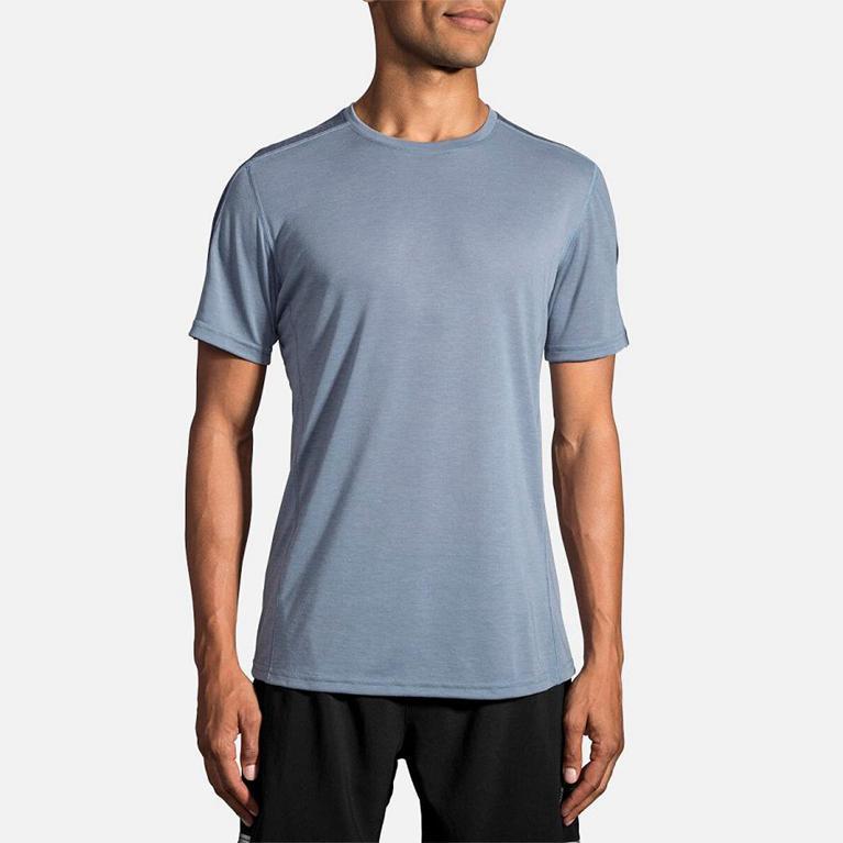 Brooks Distance Short Sleeve Running Shirt - Men's - Blue (80526-YILW)